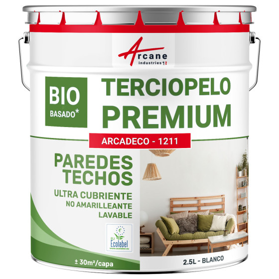Pintura aterciopelada blanca para pared y techo: ARCADÉCO BIOSOURCÉ Blanco - 2.5 L + o - 30m² por capa