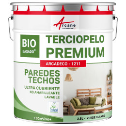 Pintura aterciopelada verde para paredes y techos: ARCADECO DE BASE BIOLÓGICA Verde Blanco - RAL 6019 - 2.5 L + o - 30m²