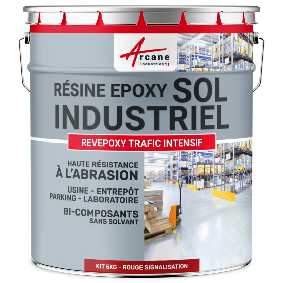 Peinture époxy sol industriel et parking - REVEPOXY TRAFIC INTENSIF - Rouge signalisation - RAL 3020 - 5 Kg