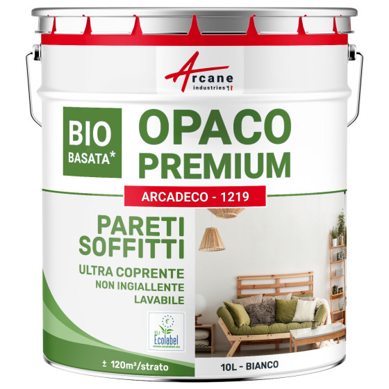 Pittura opaca per muri e soffitti: ARCADECO - 1219 Bianco - 10 L  120m²