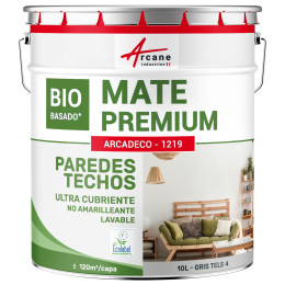 Pintura gris mate para paredes y techos: ARCADECO DE BASE BIOLÓGICA GRIS Gris tele 4 - RAL 7047 - 10 L 120m²