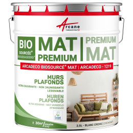 Matte Muur- en Plafondverf: ARCADECO -1219 Crèmewit - RAL 9001 - 2.5 L 30m²