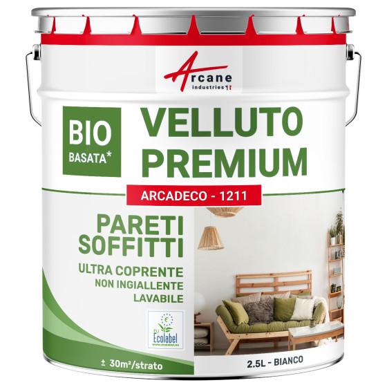Pittura vellutata per pareti e soffitti: ARCADECO - 1211 Bianco - 2.5 L (+ o - 30m² per strato) Pittura vellutata per pareti e soffitti: ARCADECO - 1211 Bianco - 2.5 L (+ o - 30m² per strato)