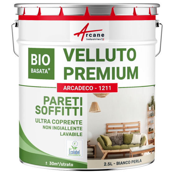 Pittura vellutata per pareti e soffitti: ARCADECO - 1211 Bianco Perlato - RAL 1013 - 2.5 L (+ o - 30m² per strato)