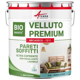 Pittura vellutata blu per muri e soffitti: ARCADECO BIOSOURCÉE 2.5 L + o - 30m² per strato - Verde chiaro - RAL 6027