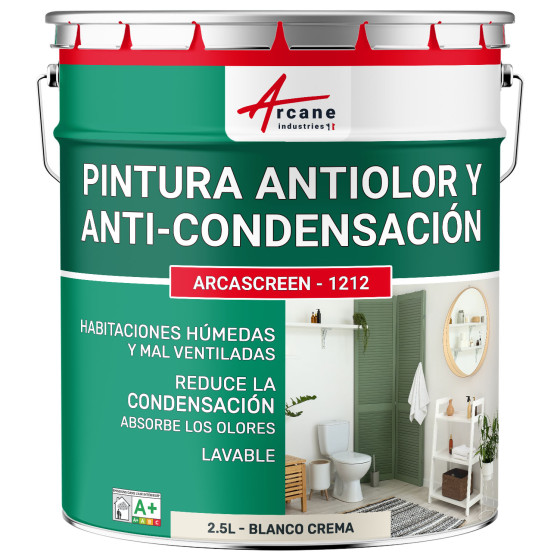 Pintura beige anticondensación. anti-olores para habitaciones húmedas: ARCASCREEN - 1212 Blanco Crema - 2.5 L