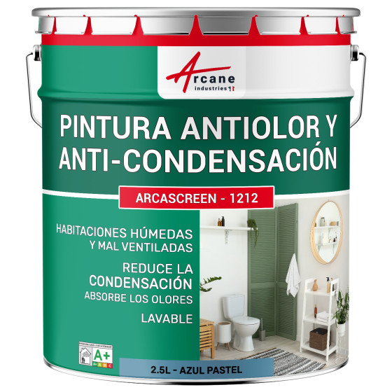 Pintura azul anti-condensación. anti-olores para habitaciones húmedas: ARCASCREEN - 1212 2.5 L - Azul Pastel - RAL 5024