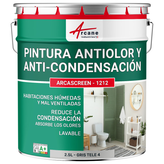 Pintura gris anticondensación. antiolor para habitaciones húmedas: ARCASCREEN - 1212 Gris tele 4 - RAL 7047 - 2.5 L