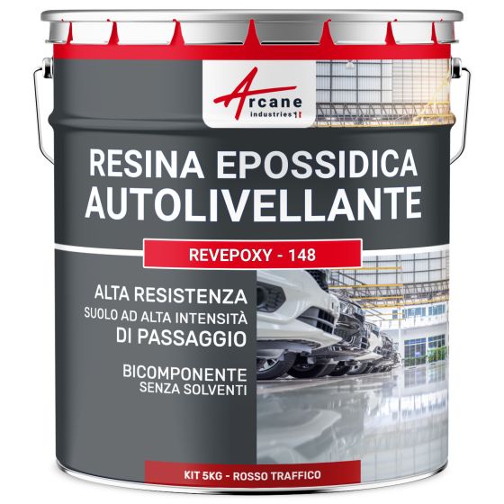 Resina epossidica per pavimenti, autolivellante - REVEPOXY AL AUTOLIVELLANTE 5 kg - Rosso segnaletico - RAL 3020