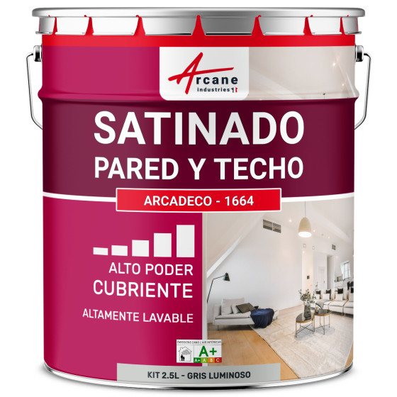 Pintura mural acrílica satinada: ARCADECO - 1664 2.5 L - Gris Claro - RAL 7035