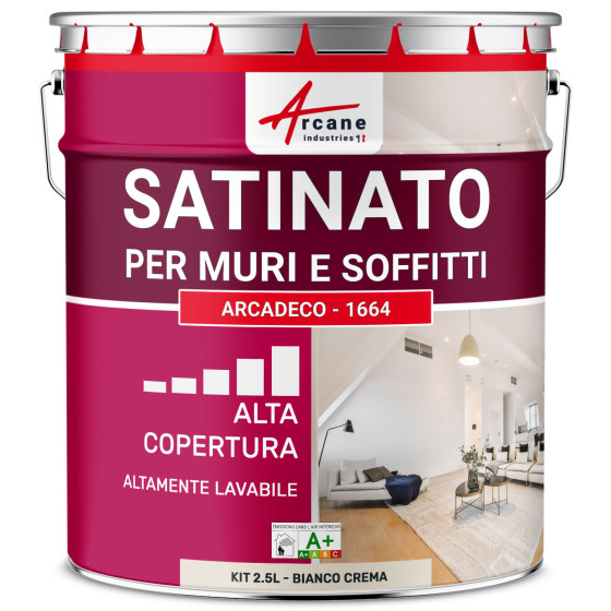 Pittura acrilica satinata per pareti : ARCADECO - 1664 2.5 L - Bianco Crema - RAL 9001