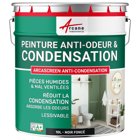 Peinture noire anti-condensation. anti-odeurs  pièce humide : ARCASCREEN ANTI-CONDENSATION 10 L - Noir foncé  RAL 9005