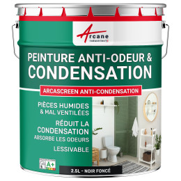 Peinture noire anti-condensation. anti-odeurs  pièce humide : ARCASCREEN ANTI-CONDENSATION 2.5 L - Noir foncé  RAL 9005
