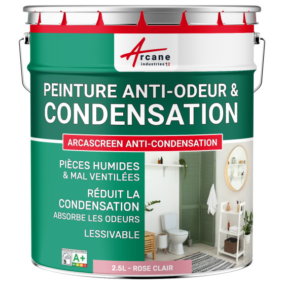 Peinture rose anti-condensation. anti-odeurs pièce humide : ARCASCREEN ANTI-CONDENSATION 2.5 L - Rose Clair - RAL 3015 Peinture rose anti-condensation. anti-odeurs pièce humide : ARCASCREEN ANTI-CONDENSATION 2.5 L - Rose Clair - RAL 3015