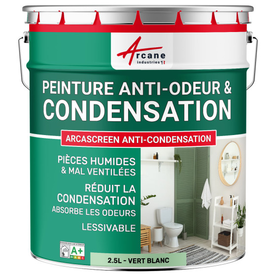 Peinture verte anti-condensation. anti-odeurs  pièce humide : ARCASCREEN ANTI-CONDENSATION 2.5 L - Vert Blanc - RAL 6019