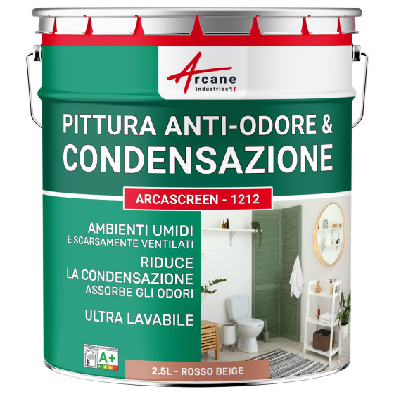 Pittura rossa anti-condensazione. anti-odore ambienti umidi ARCASCREEN - 1212 2.5 L - Rosso beige - RAL 3012 Pittura rossa anti-condensazione. anti-odore ambienti umidi ARCASCREEN - 1212 2.5 L - Rosso beige - RAL 3012