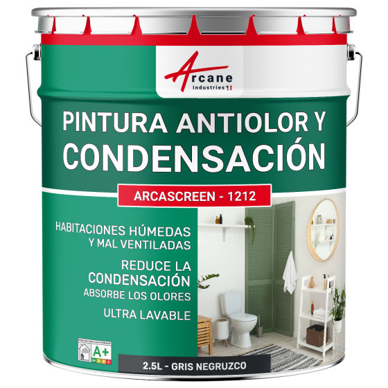 Pintura negra anticondensación. anti-olores habitaciones húmedas: ARCASCREEN - 1212 2.5 L - Gris Negruzco - RAL 7021