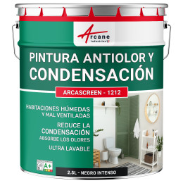 Pintura negra anticondensación. anti-olores habitaciones húmedas: ARCASCREEN - 1212 2.5 L - Negro oscuro RAL 9005