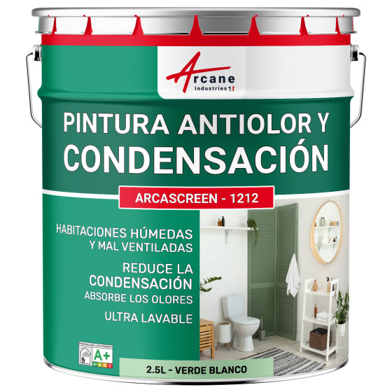Pintura verde anti-condensación. anti-olores espacios húmedos: ARCASCREEN - 1212 2.5 L - Verde Blanco - RAL 6019