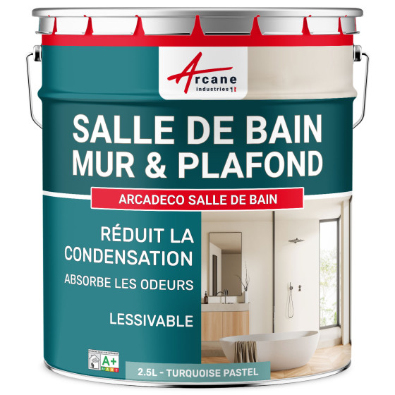 Peinture salle de bains mur et plafond :ARCADÉCO SALLE DE BAIN 2.5 L - Turquoise Pastel - RAL 6034