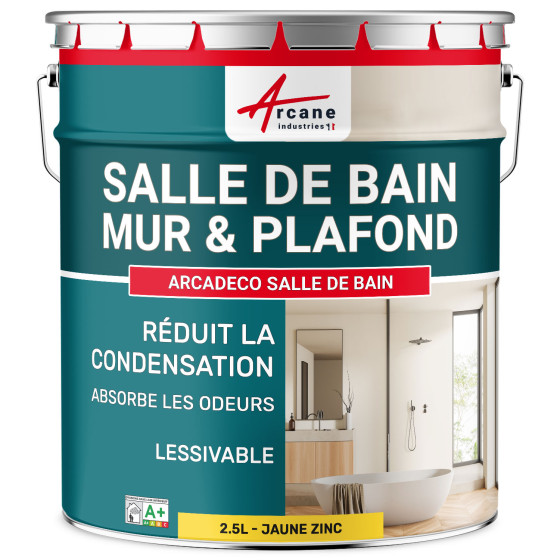 Peinture salle de bains mur et plafond :ARCADÉCO SALLE DE BAIN Jaune Zinc - RAL 1018 - 2.5 L