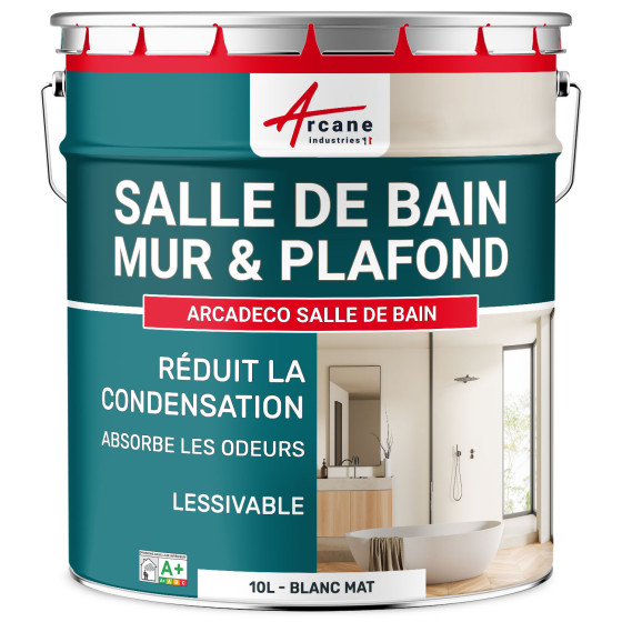 Peinture salle de bain blanc mur et plafond :ARCADÉCO SALLE DE BAIN Blanc - 10 L