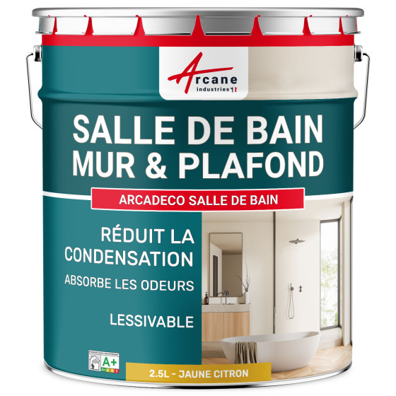 Peinture salle de bain jaune mur et plafond :ARCADÉCO SALLE DE BA.5 L - Jaune citron - RAL 1012