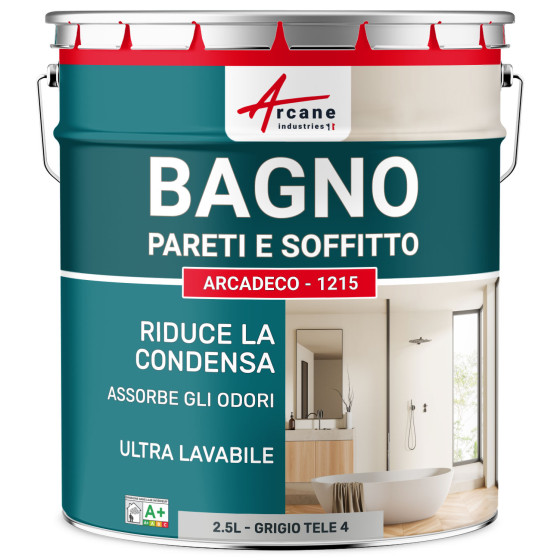 Vernice grigia per bagno parete e soffitto: ARCADECO - 1215 Grigio tele 4 - RAL 7047 - 2.5 L