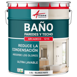 Pintura de baño blanca para paredes y techos: ARCADECO - 1215 Blanco - 2.5 L