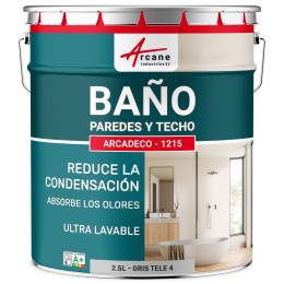 Pintura para baño gris pared y techo: ARCADECO - 1215 Gris tele 4 - RAL 7047 - 2.5 L