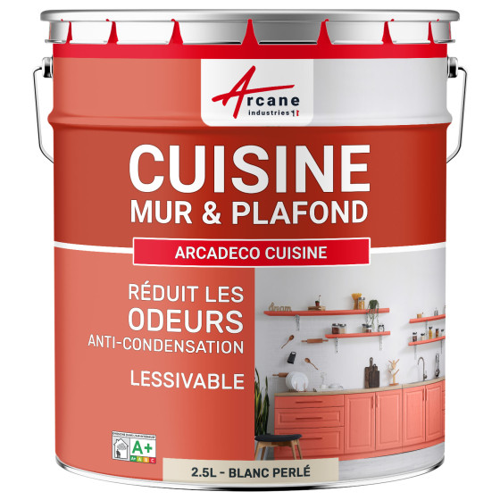 Peinture cuisine lavable. mur et plafond : ARCADÉCO CUISINE Blanc Perlé - RAL 1013 - 2.5 L
