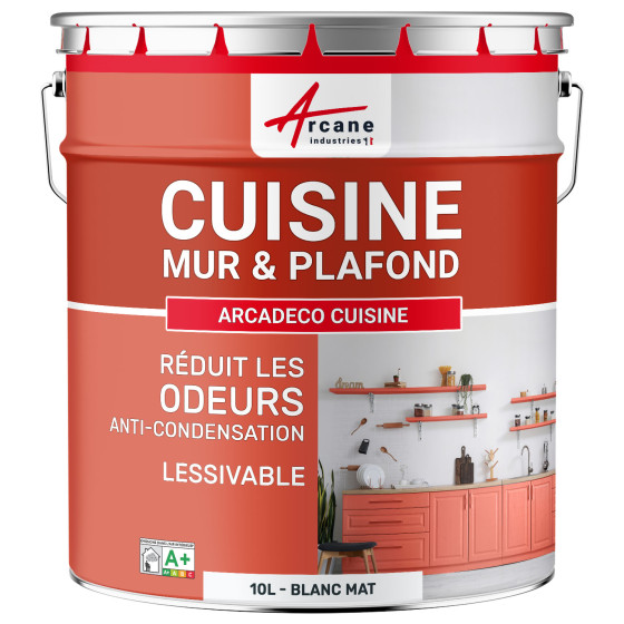 Peinture cuisine lavable. mur et plafond : ARCADÉCO CUISINE Blanc - 10 L