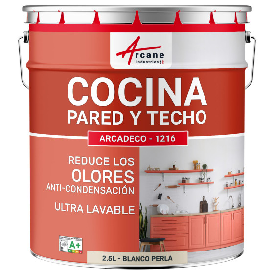 Pintura lavable para cocina. paredes y techo: ARCADECO - 1216 Blanco Perla - RAL 1013 - 2.5 L