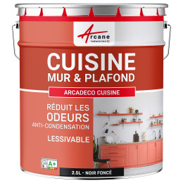 Peinture cuisine noir lavable. mur et plafond : ARCADÉCO CUISINE 2.5 L - Noir foncé  RAL 9005