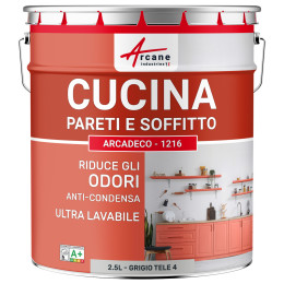 Vernice per cucina grigia lavabile. per pareti e soffitti: ARCADECO - 1216 Grigio tele 4 - RAL 7047 - 2.5 L