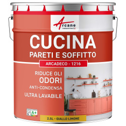 Pittura per cucina gialla lavabile. per muri e soffitti: ARCADECO - 1216 2.5 L - Giallo limone - RAL 1012