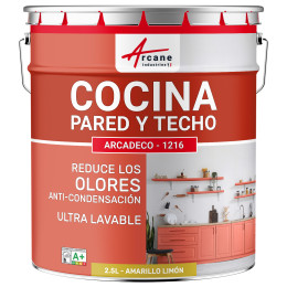 Pintura de cocina amarilla lavable. para paredes y techos: ARCADECO - 1216 2.5 L - Amarillo limón - RAL 1012