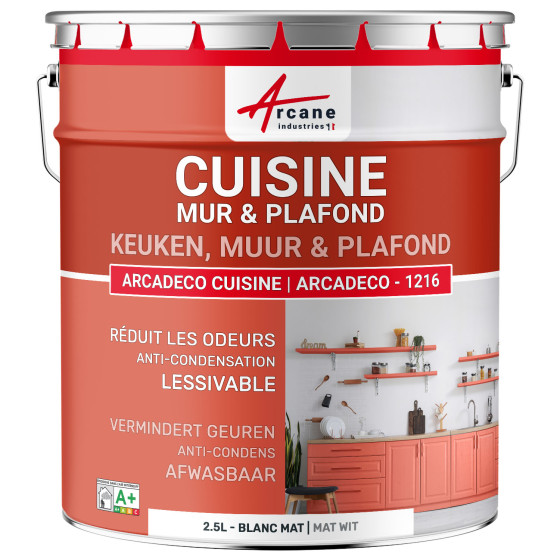 Keukenverf. afwasbaar. voor muren en plafonds: ARCADECO -1216 Wit - 2.5 L