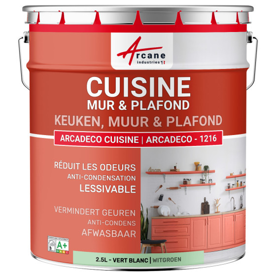 Keukenverf. afwasbaar. voor muren en plafonds: ARCADECO -1216 2.5 L - Witgroen - RAL 6019