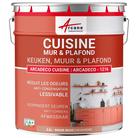 Keukenverf. afwasbaar. voor muren en plafonds: ARCADECO -1216 2.5 L - Beigerood - RAL 3012
