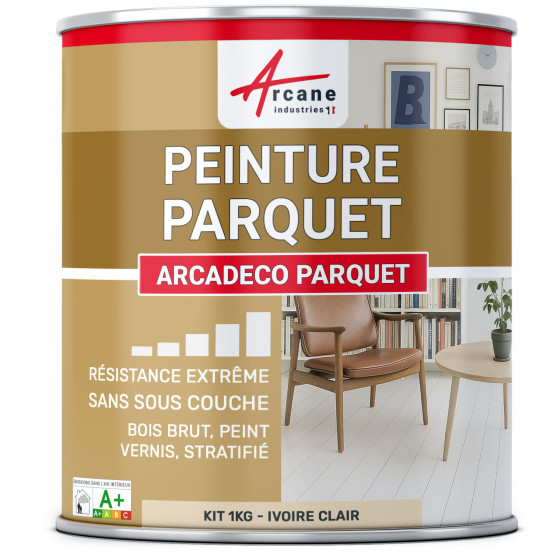 Peinture parquet bois, sol stratifié : ARCADÉCO PARQUET - Ivoire Clair - RAL 1015 - 1 kg