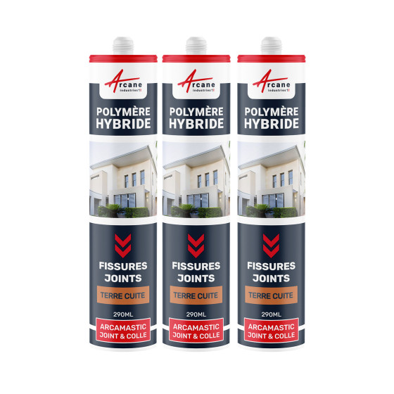 Mastic Polymere Hybride Fissures et Joints : ARCAMASTIC JOINT ET COLLE - Terre Cuite - 290 ml x 3