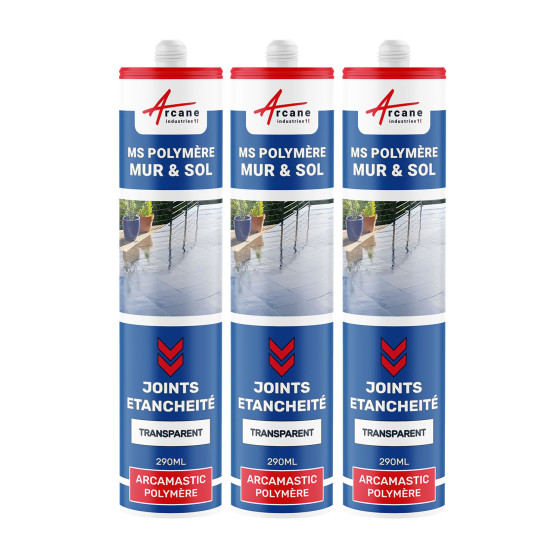 Mastic joint et étanchéité mur et sol  : ARCAMASTIC POLYMERE - Transparent - 290 ml x 3