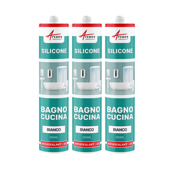 Silicone per doccia. vasca da bagno. lavabo - ARCASEALANT 45 Bianco - 300 ml x 3