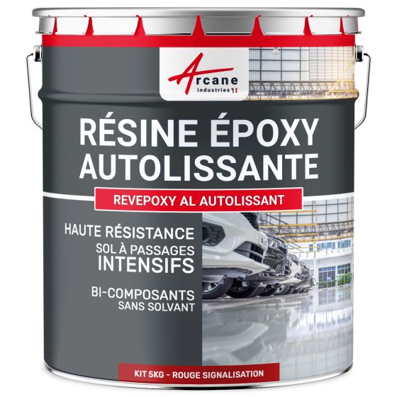 Résine Epoxy Sol, autolissante - REVEPOXY AL AUTOLISSANT 5 kg (jusqu'à 10 m² en 2 couches) - Rouge signalisation - RAL 3020
