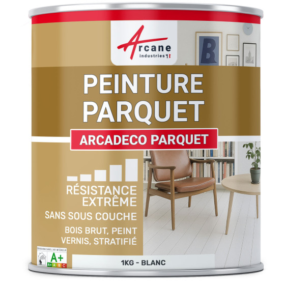Peinture parquet bois. sol stratifié : ARCADÉCO PARQUET Blanc - 1 kg