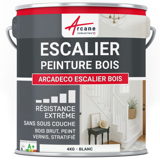 Peinture Escalier Bois : ARCADÉCO ESCALIER BOIS Blanc - 4 kg