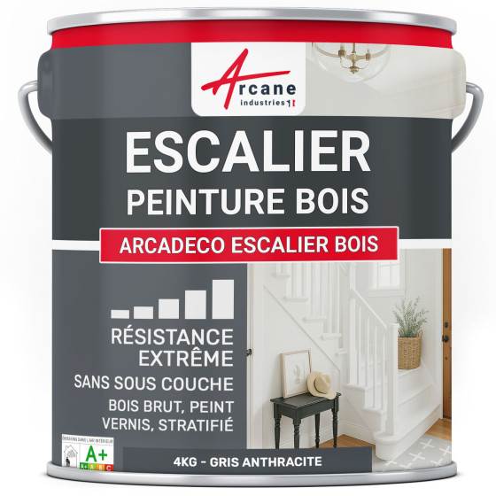 Peinture Escalier Bois : ARCADÉCO ESCALIER BOIS 4 kg - Gris Anthracite - RAL 7016