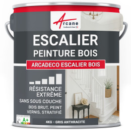 Peinture Escalier Bois grise : ARCADÉCO ESCALIER BOIS 4 kg - Gris Anthracite - RAL 7016