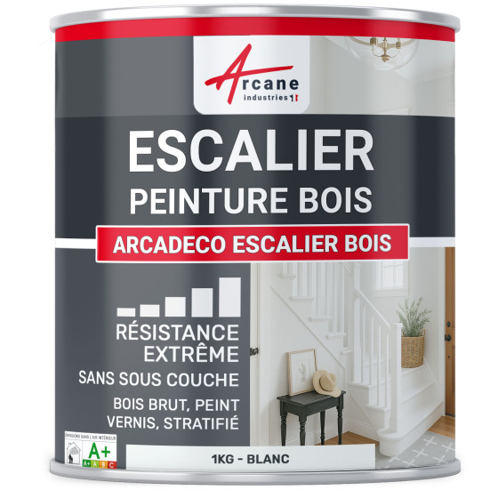 Peinture Escalier Bois blanche : ARCADÉCO ESCALIER BOIS Blanc - 1 kg